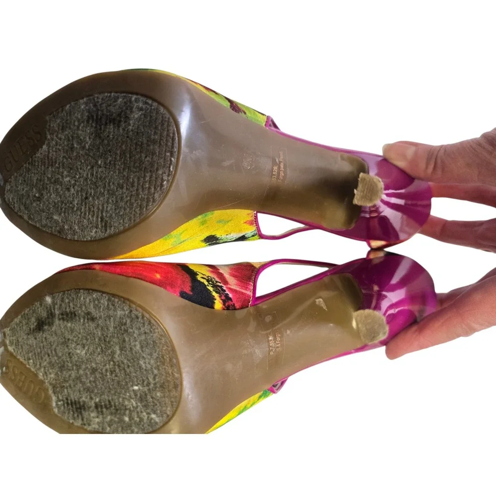 Guess GWHONDOLA Floral Peep Toe Platform Heels Pink‎ Yellow Magenta Womens 6M